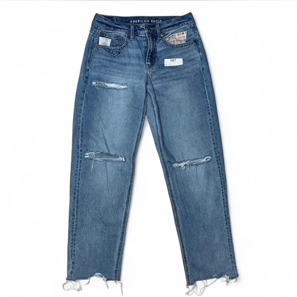 American Eagle 90s Straight Patchwork Raw Hem Jeans Size 4 Short